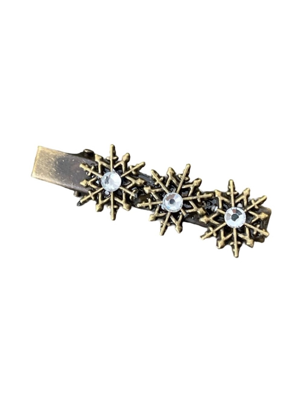 Antique Gold Snowflake Hair Clip with Clear Crystals FINAL PRICE DROP